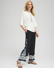 Chico's Placed Floral Print Soft Cropped Pants BLACK