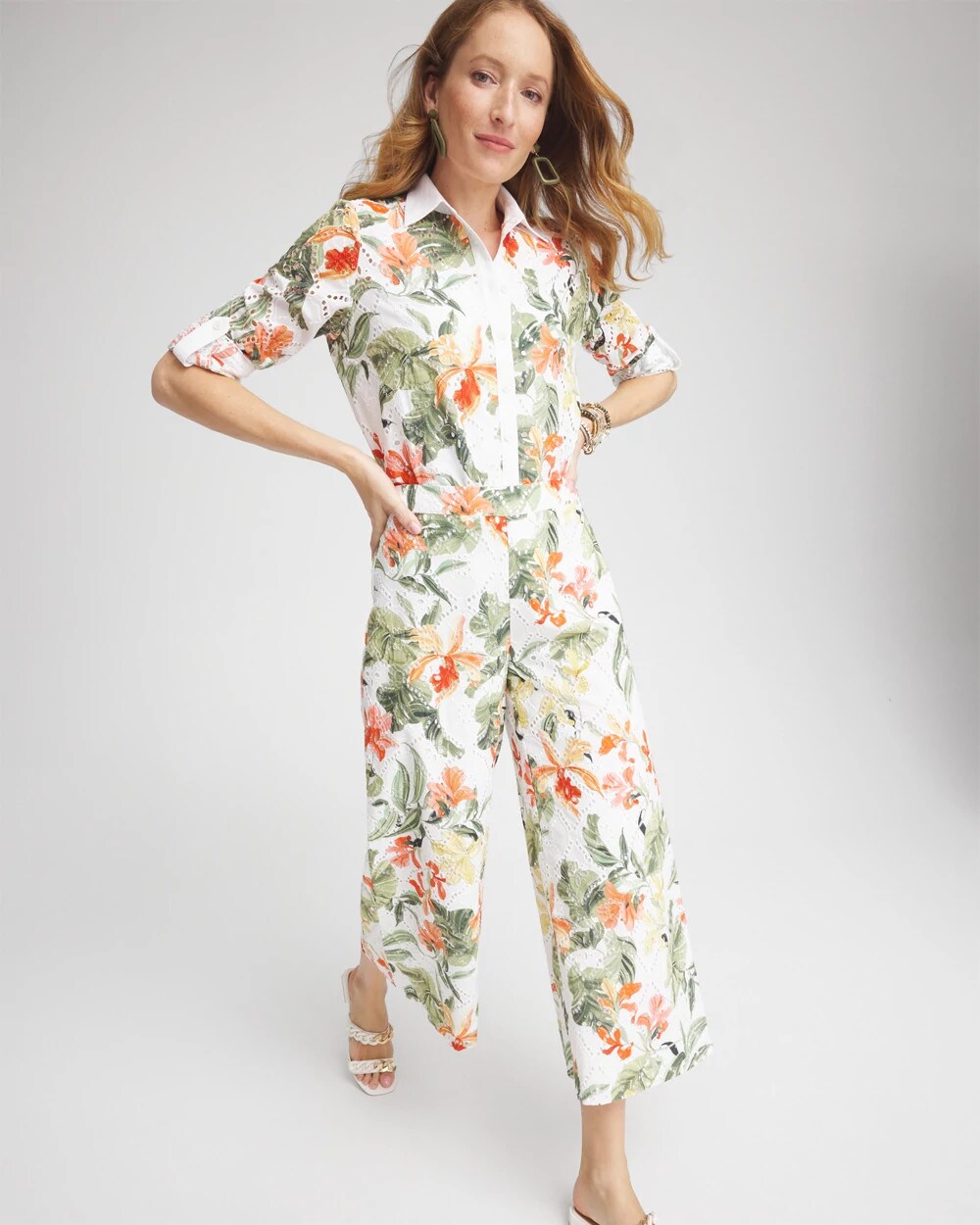 Chico's Floral Eyelet Culotte Pants ALABASTER