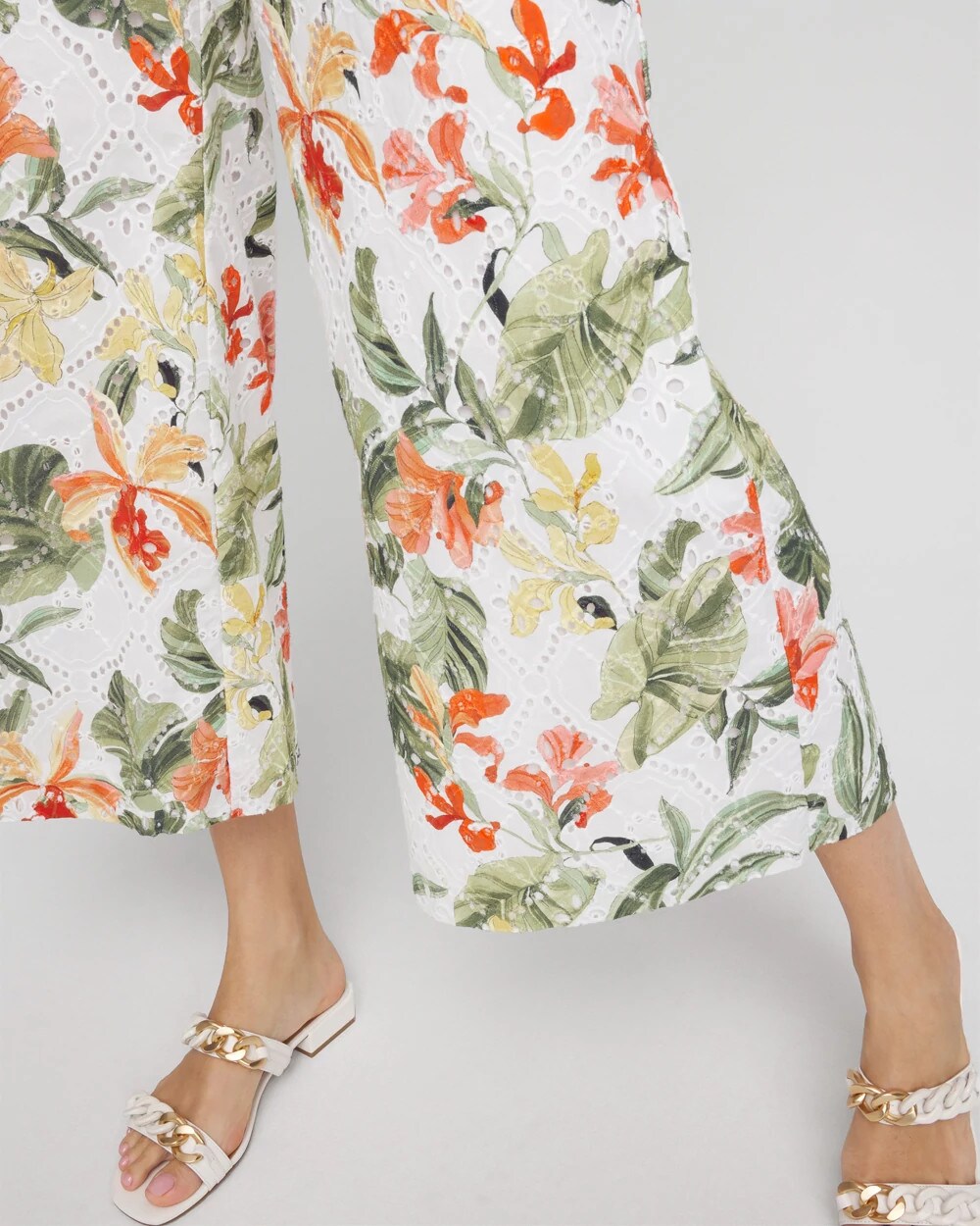 Chico's Floral Eyelet Culotte Pants ALABASTER