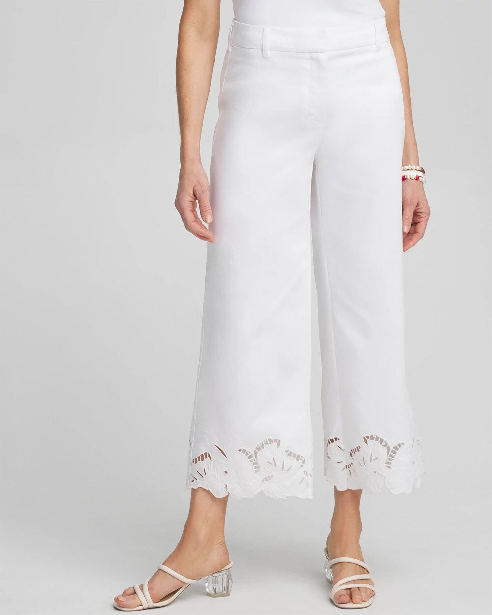 Chico's Cotton Sateen Cut Work Crops ALABASTER