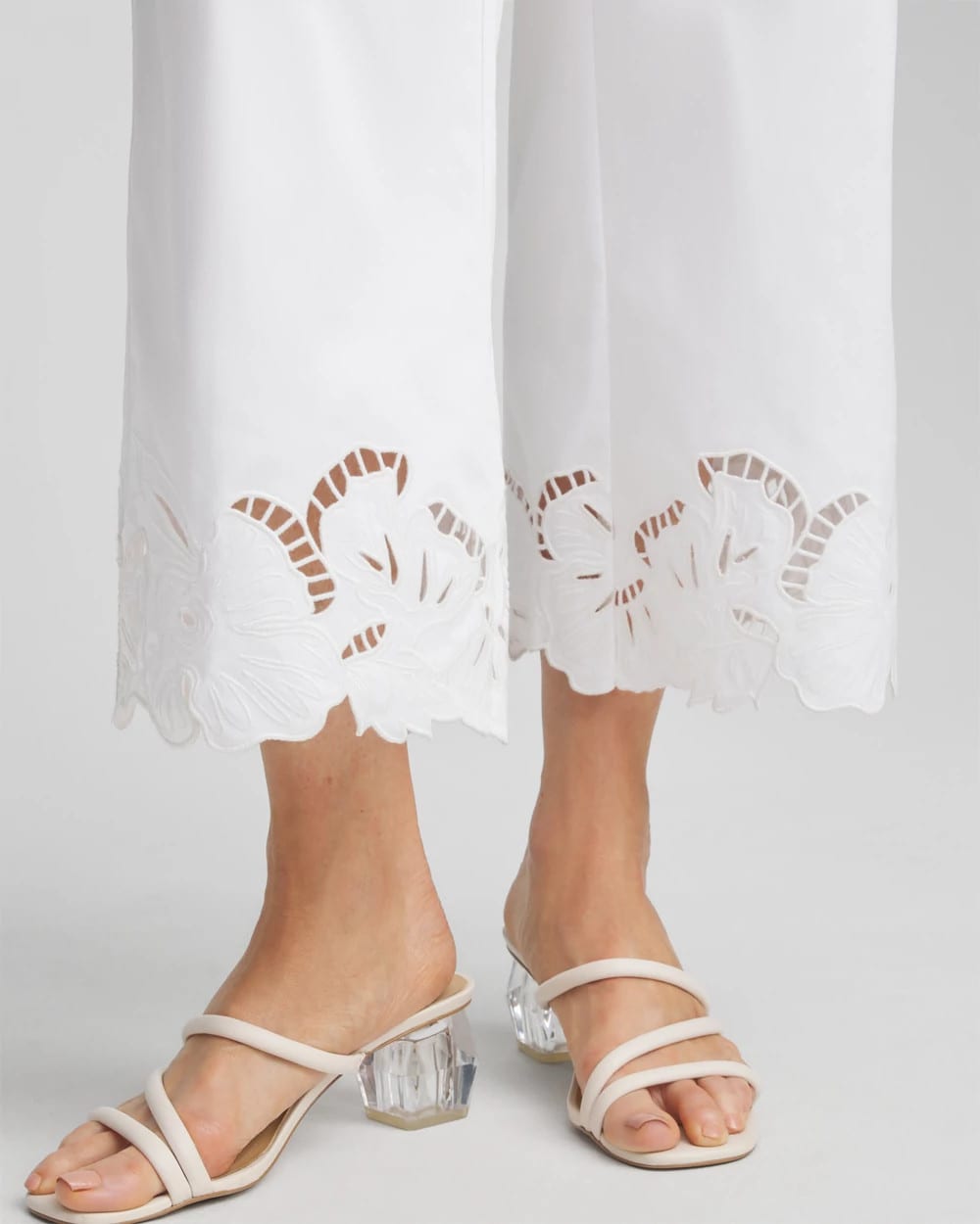 Chico's Cotton Sateen Cut Work Crops ALABASTER