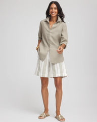 Chico's Striped Cotton-Linen Pull-On Utility Shorts ECRU