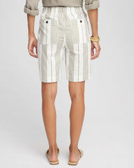 Chico's Striped Cotton-Linen Pull-On Utility Shorts ECRU