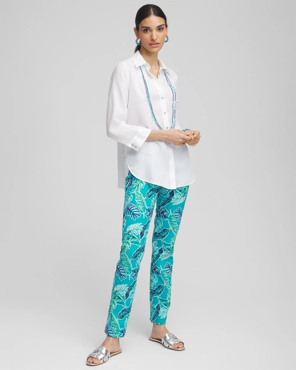 Chico's Brigitte™ Tropical  Slim Leg Pants SEASPRAY