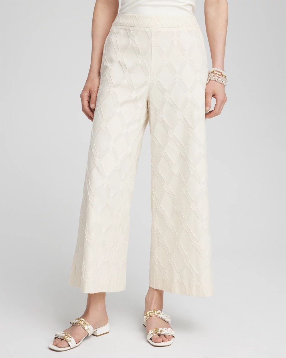 Chico's Textured Wide Leg Cropped Pants NATURAL CREAM
