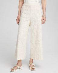 Chico's Textured Wide Leg Cropped Pants NATURAL CREAM