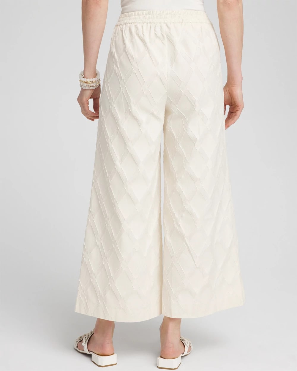 Chico's Textured Wide Leg Cropped Pants NATURAL CREAM