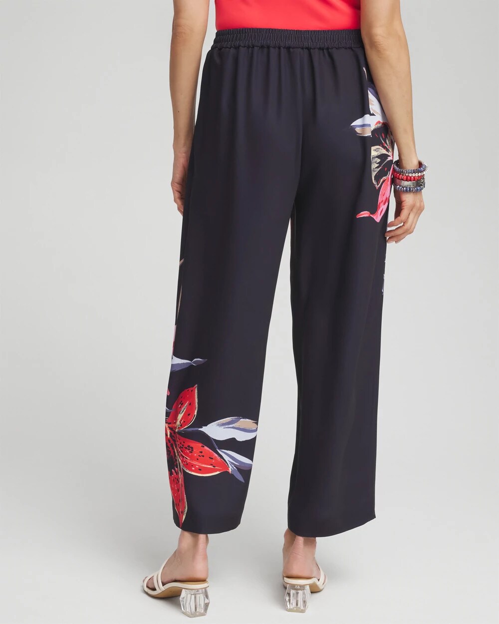 Chico's Floral Print Soft Cropped Pants CLASSIC NAVY
