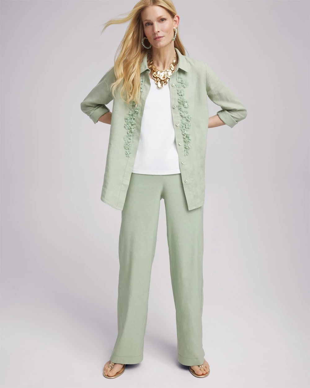 Chico's Linen Stretch Relaxed Pants MOROCCAN MINT