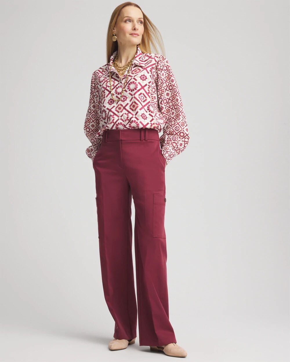 Chico's Sateen Cargo Pants BLACKCURRANT