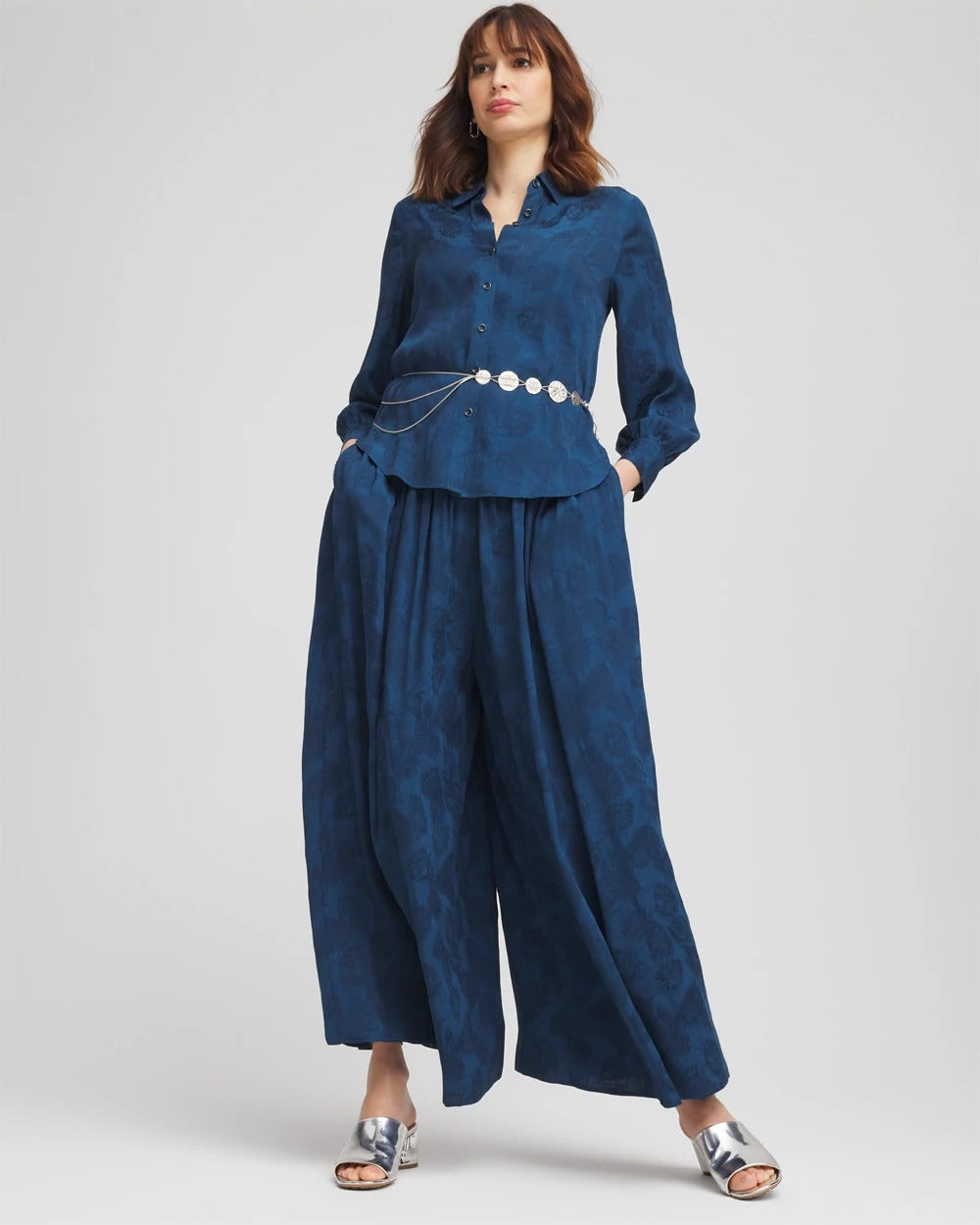 Chico's Jacquard Culotte Wide-Leg Pants SEAPORT
