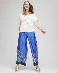 Chico's Pull-on Paisley Drawstring Cropped Pants BLUE PEARL
