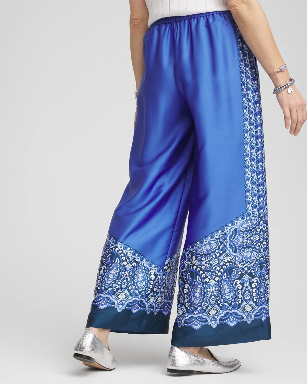 Chico's Pull-on Paisley Drawstring Cropped Pants BLUE PEARL