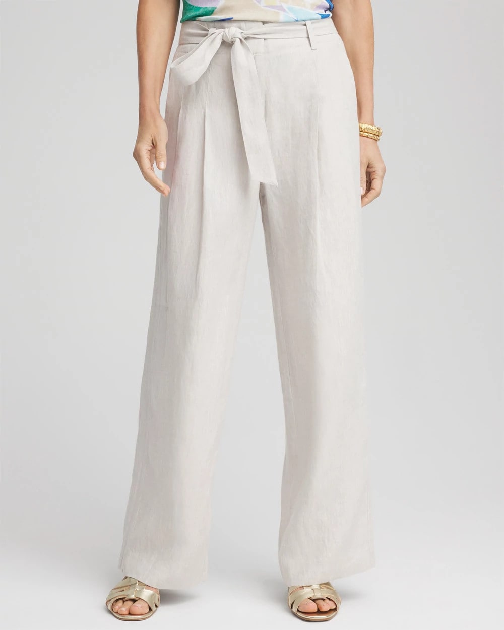 Chico's Hollywood Waist Belted Linen Pants DOVE GRAY
