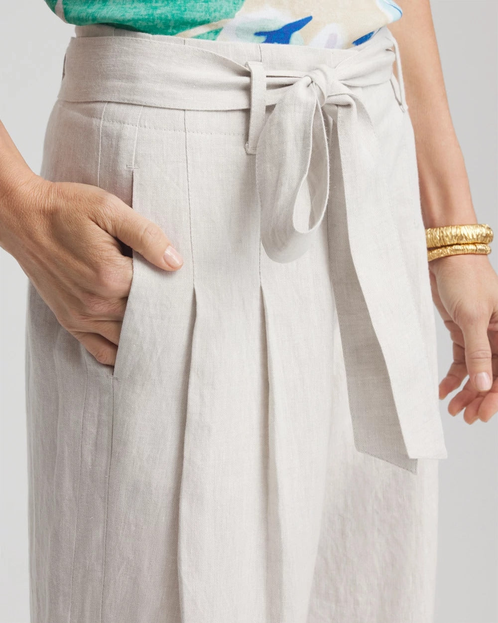 Chico's Hollywood Waist Belted Linen Pants DOVE GRAY