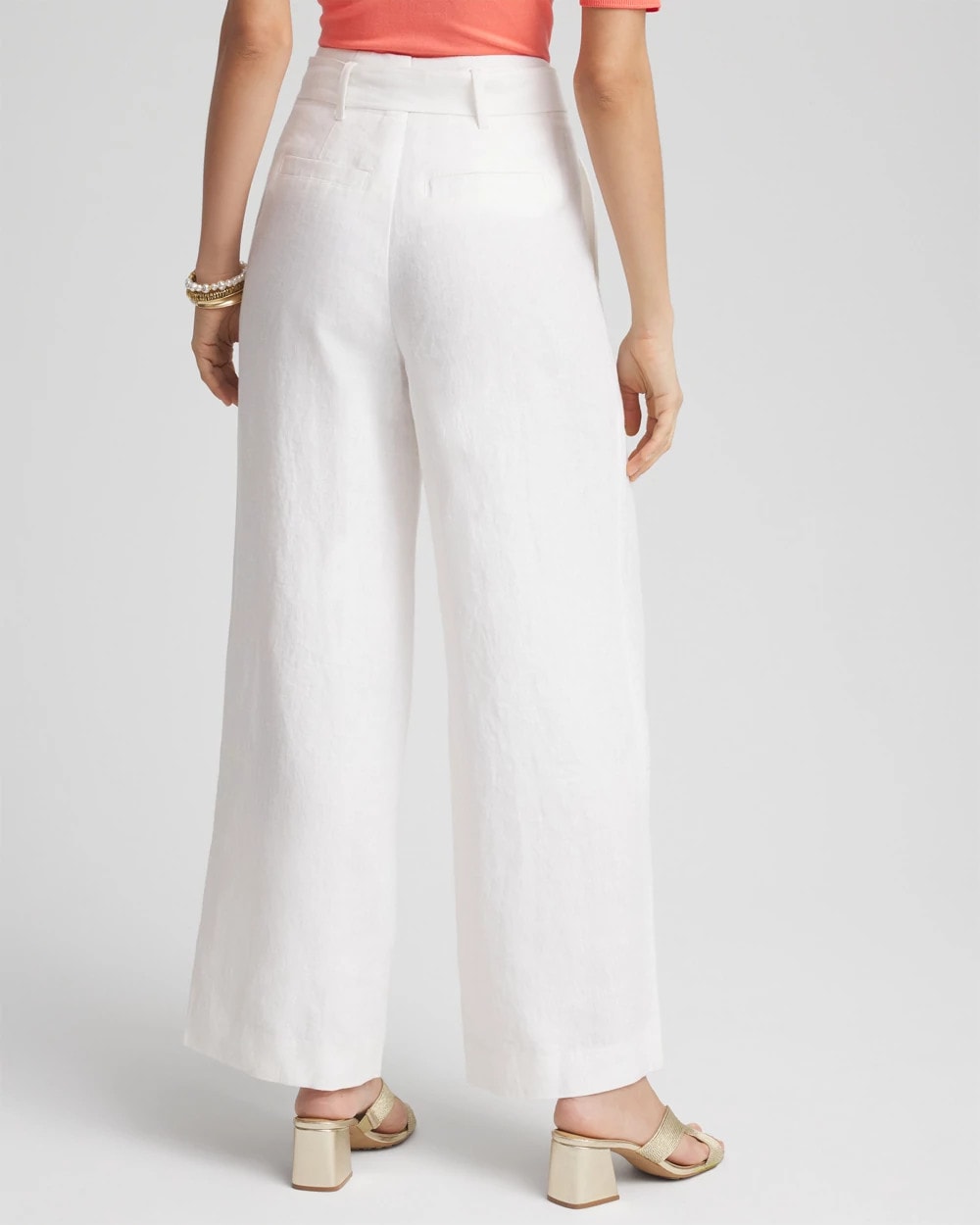 Chico's Belted Pleated Wide-Leg Linen Pants ALABASTER