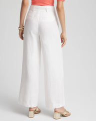 Chico's Belted Pleated Wide-Leg Linen Pants ALABASTER