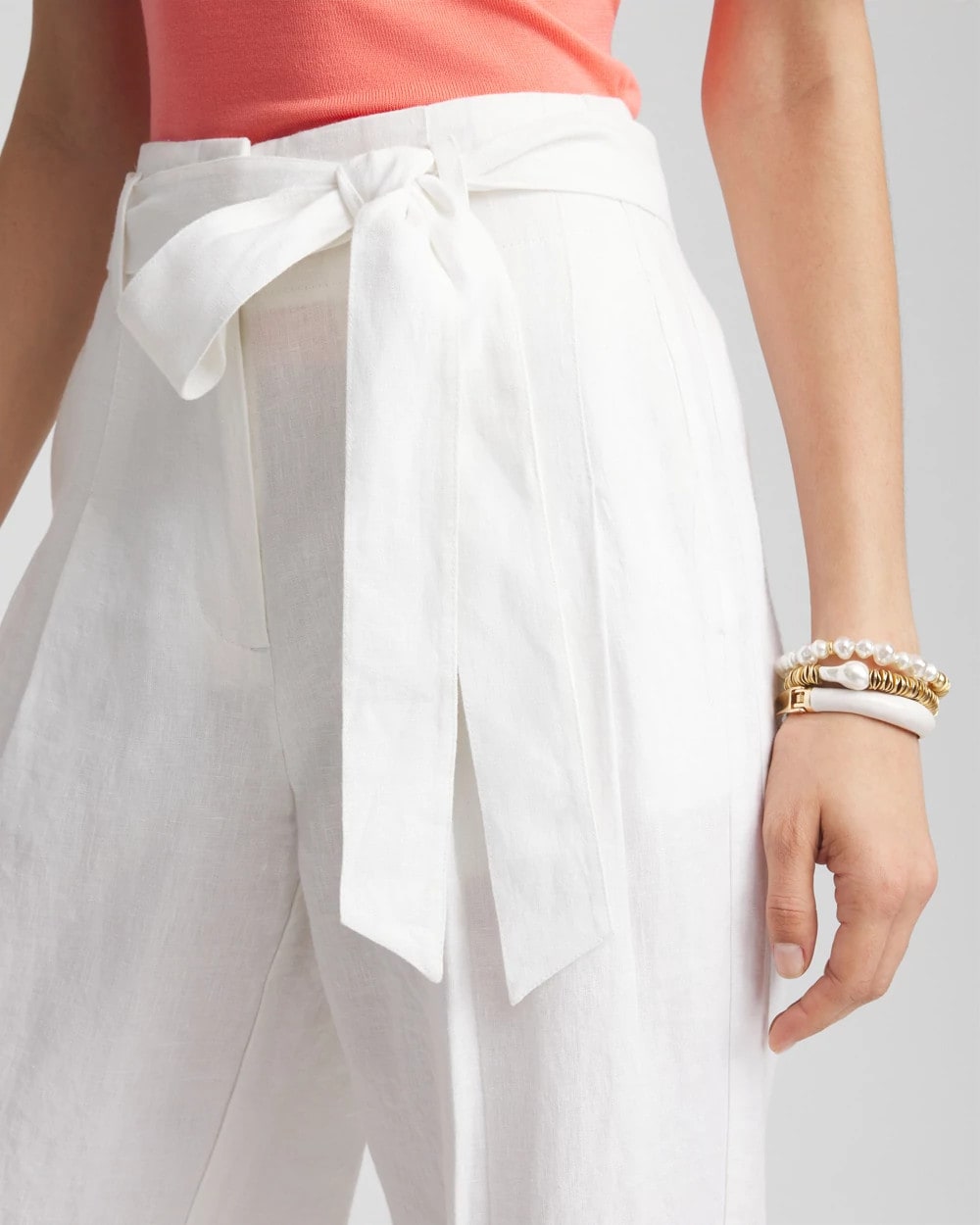 Chico's Belted Pleated Wide-Leg Linen Pants ALABASTER