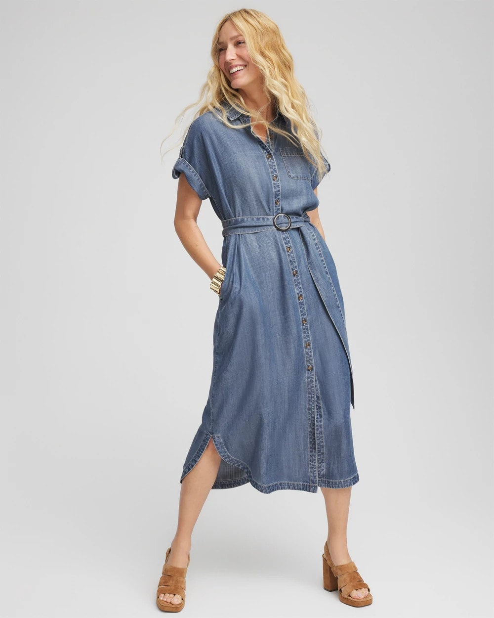 Chico's Denim Tie  Midi Shirtdress WHIMSICAL INDIGO