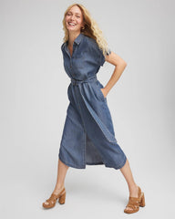 Chico's Denim Tie  Midi Shirtdress WHIMSICAL INDIGO