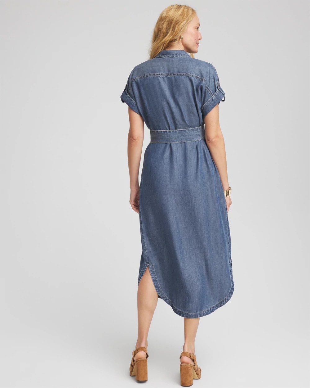 Chico's Denim Tie  Midi Shirtdress WHIMSICAL INDIGO