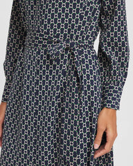 Chico's Chain Print Maxi Shirtdress PASSPORT BLUE