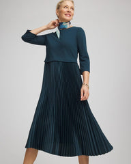 Chico's Satin-Knit Pleated Midi Dress TEAL SHADOW