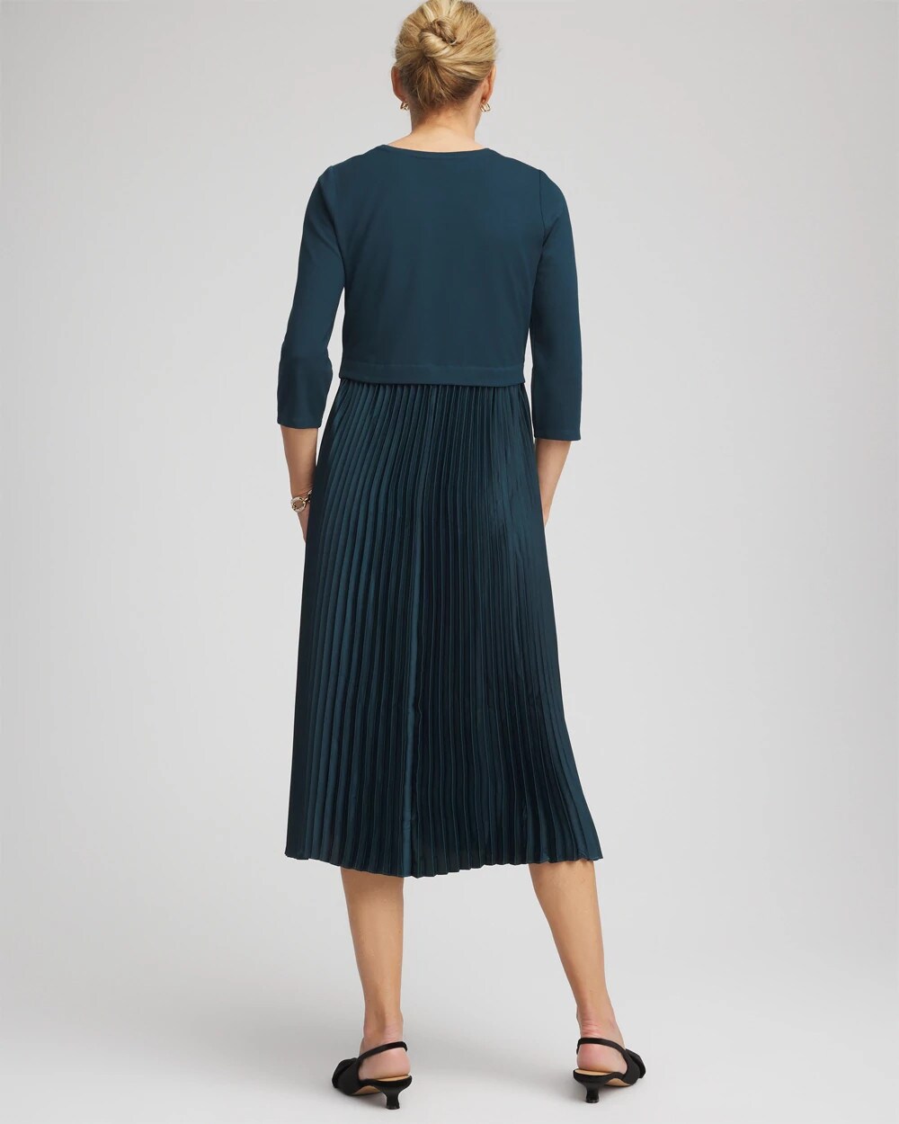Chico's Satin-Knit Pleated Midi Dress TEAL SHADOW