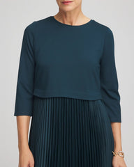 Chico's Satin-Knit Pleated Midi Dress TEAL SHADOW