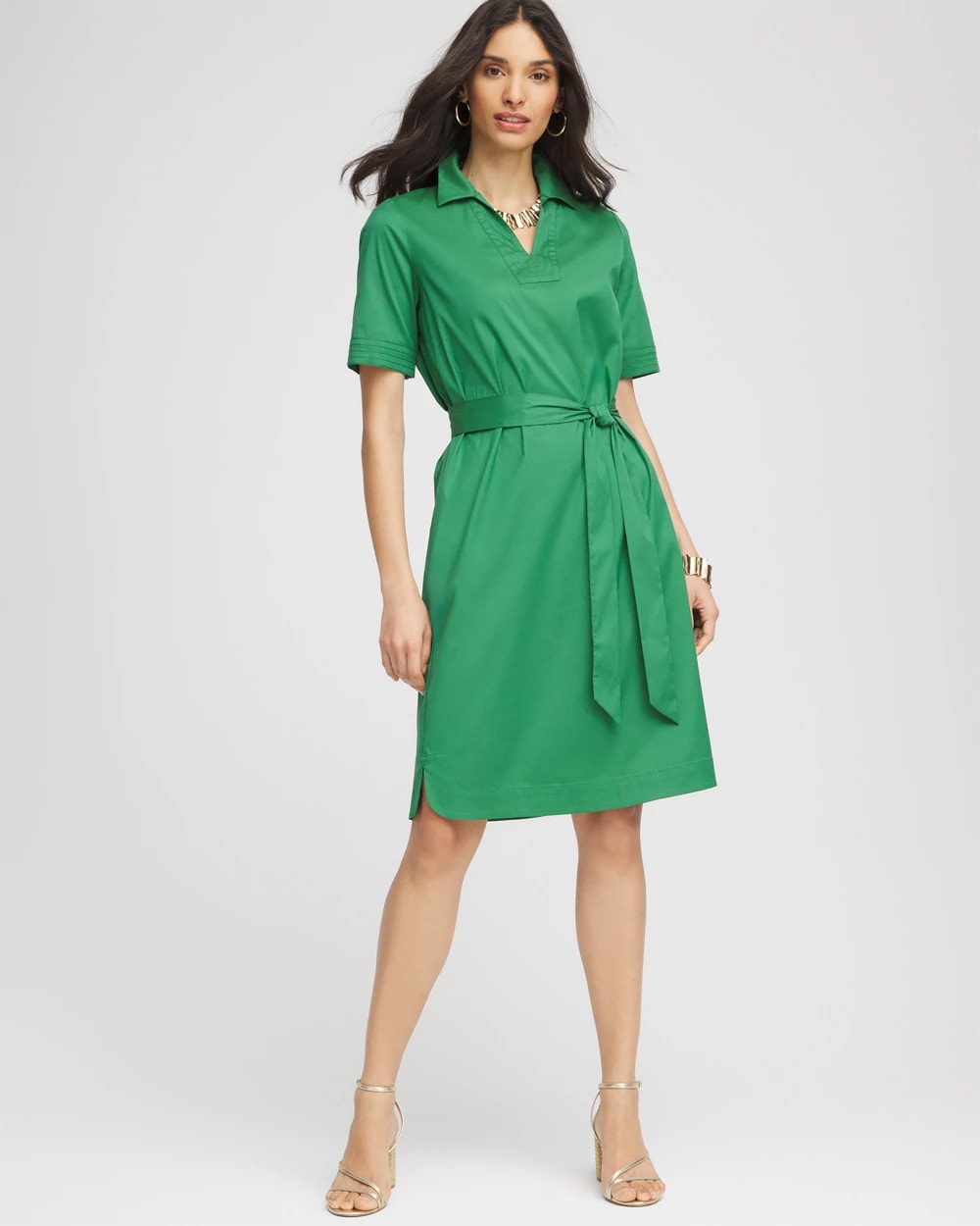 Chico's Shirttail Hem Popover Dress JARDIN GREEN