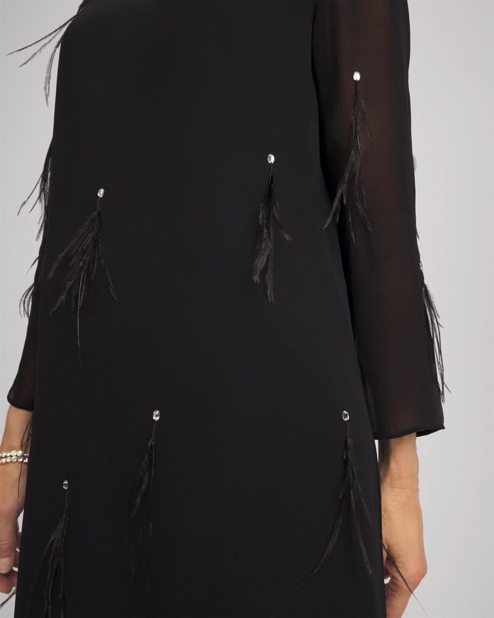 Chico's Feathered Georgette Popover Dress BLACK