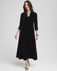 Chico's V-Neck Velour Midi Dress BLACK