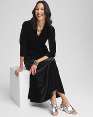 Chico's V-Neck Velour Midi Dress BLACK