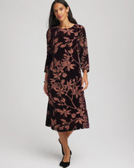 Chico's Burnout Velvet Midi Dress NIGHT BLOOM