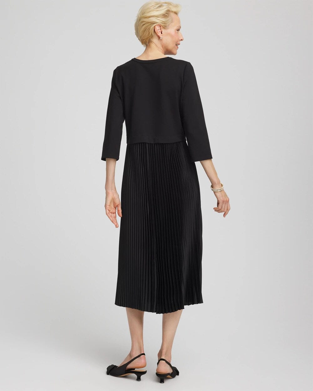 Chico's Satin-Knit Pleated Maxi Dress BLACK