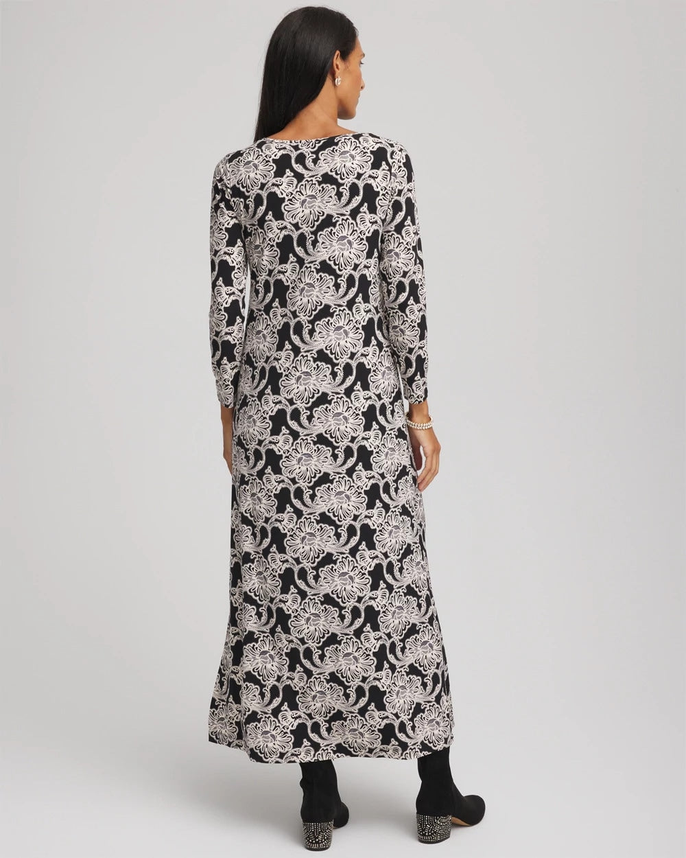 Chico's Printed Jersey Knit Maxi Dress BLACK