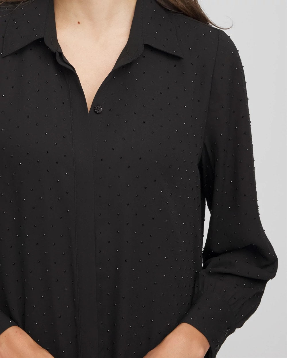 Chico's Sequined Long-Sleeved Maxi Shirtdress BLACK