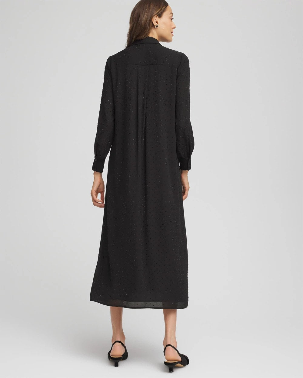 Chico's Sequined Long-Sleeved Maxi Shirtdress BLACK
