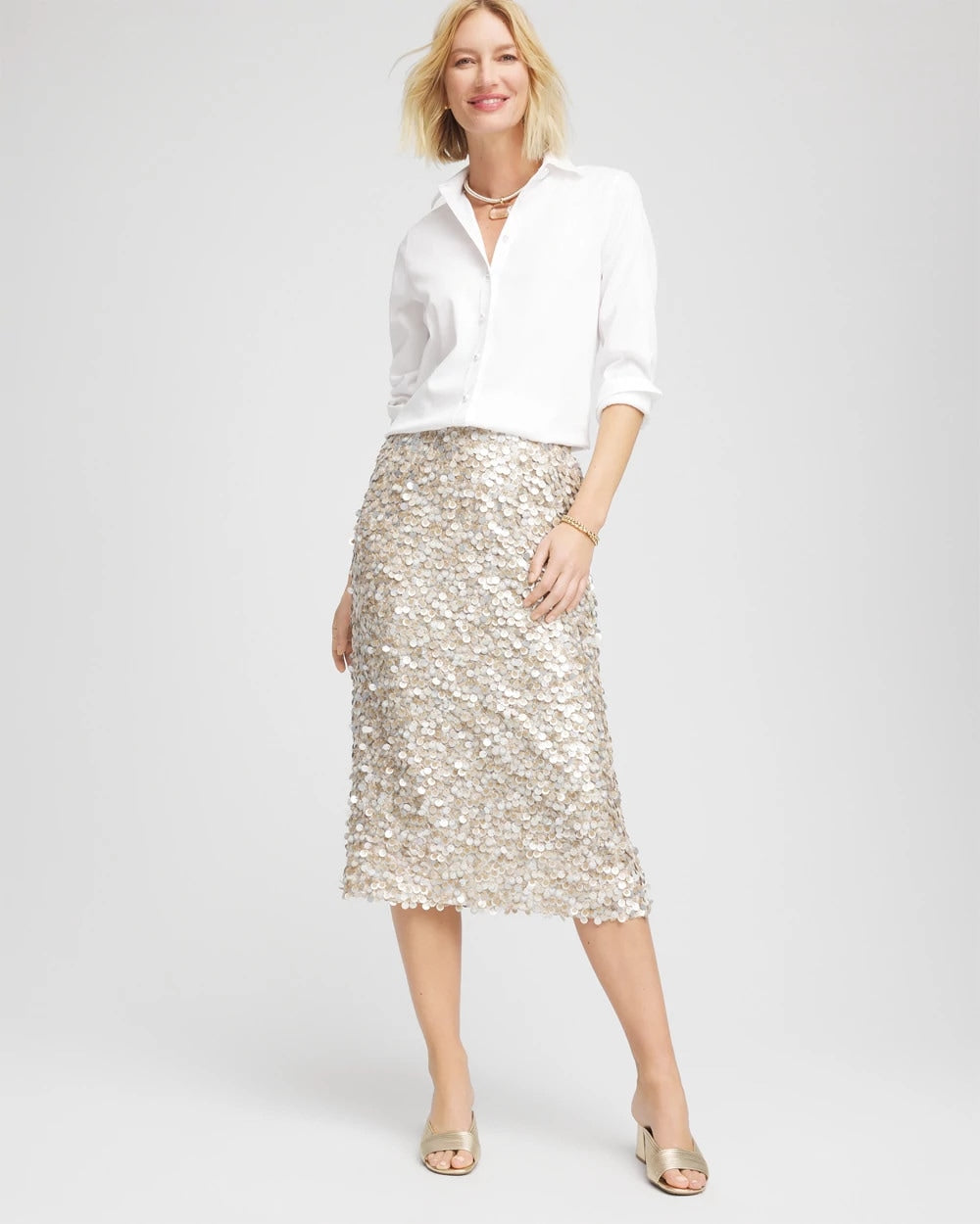 Chico's Sequins Party Pencil Skirt CHAMPAGNE FIZZ