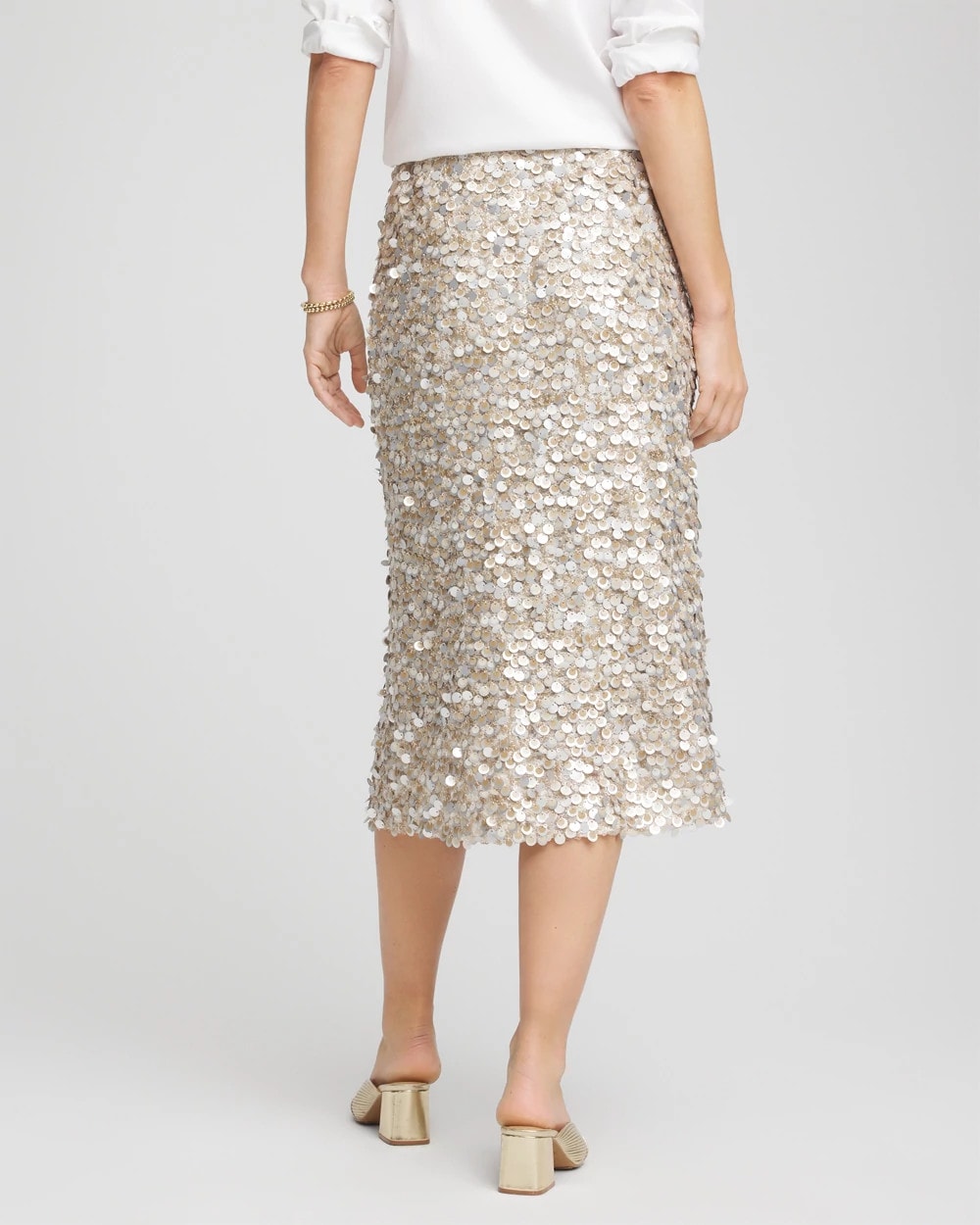 Chico's Sequins Party Pencil Skirt CHAMPAGNE FIZZ