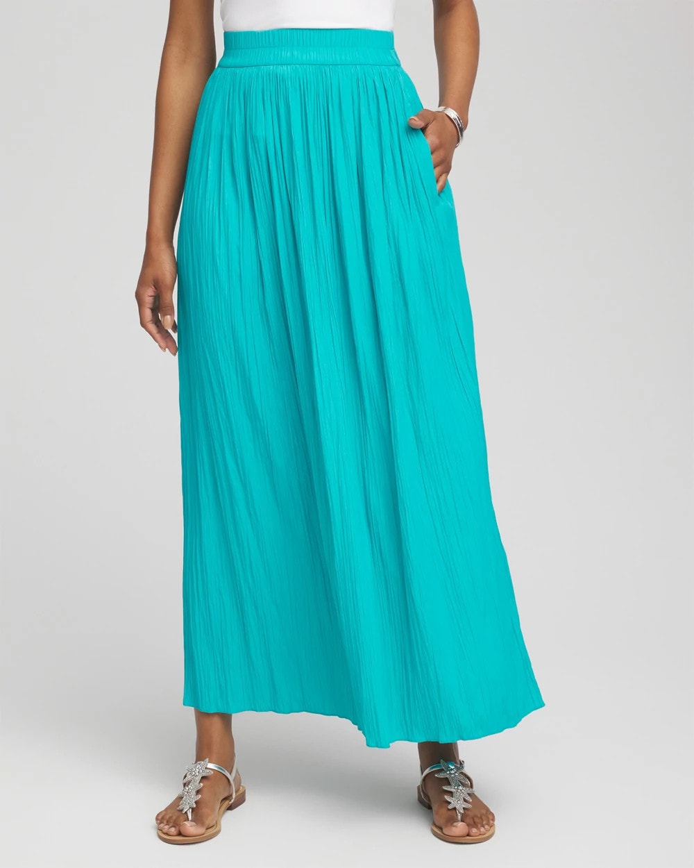 Chico's Pull-on Pleated Maxi Skirt SEASPRAY