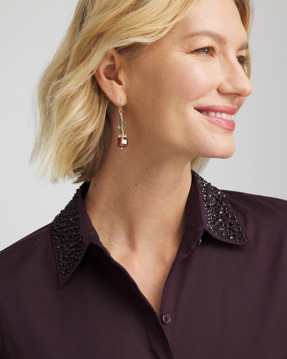 Chico's Sequin Collar Midi Shirtdress NIGHT BLOOM