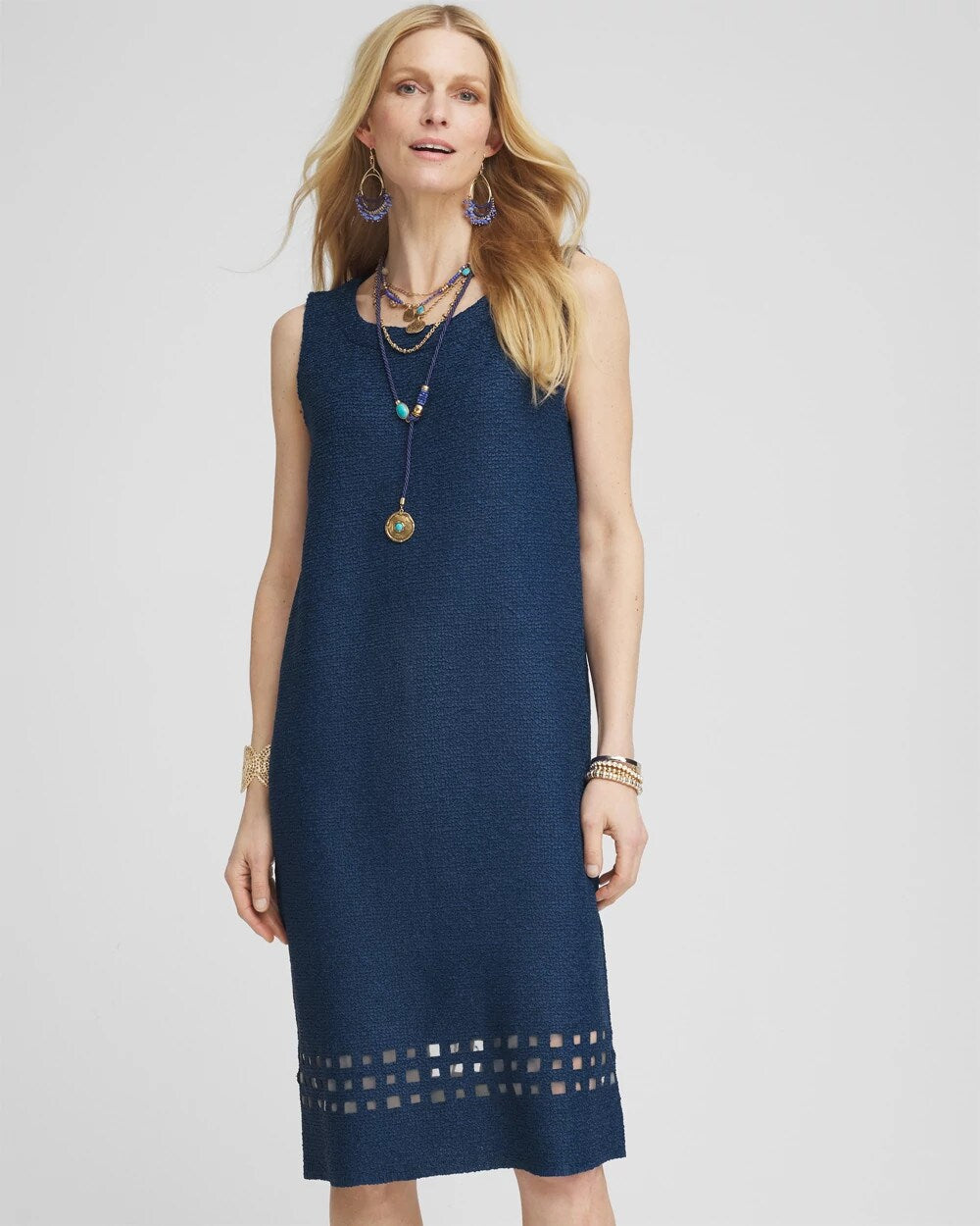Chico's Travelers™ Sleeveless Crushed Cutout-Hem Dress BLUE CASA