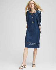 Chico's Travelers™ Sleeveless Crushed Cutout-Hem Dress BLUE CASA
