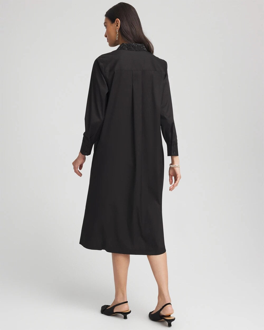Chico's Sequin Collar Midi Shirtdress BLACK