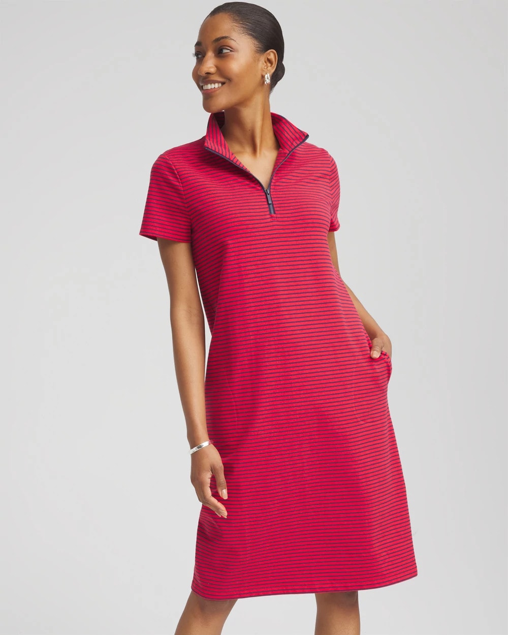 Chico's Zenergy® UPF Knit Stripe Half-Zip Dress RED GLOW