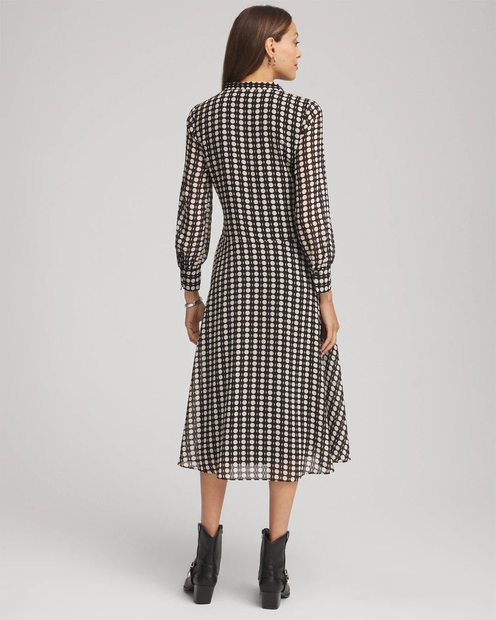 Chico's Chiffon Clip-Dot Tie-Neck Dress BLACK