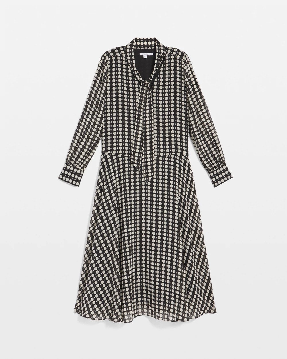 Chico's Chiffon Clip-Dot Tie-Neck Dress BLACK