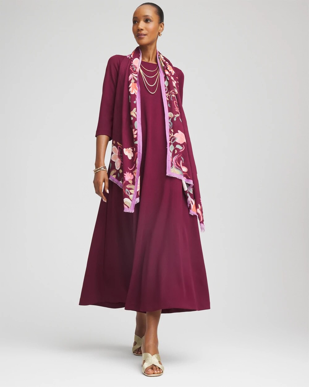Chico's Seamed Crepe Maxi Dress DEEP CHIANTI