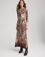 Chico's Patchwork Boatneck Column Maxi Dress GRAPHITE GRAY